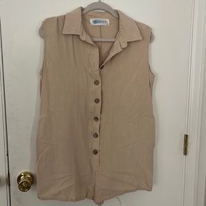 Tan front button romper